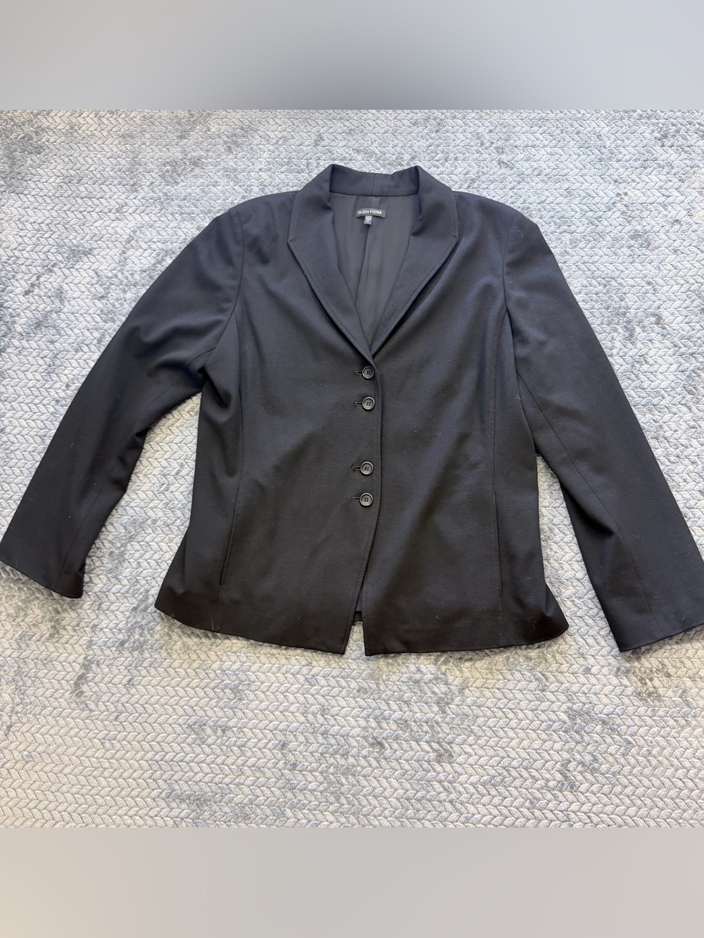 Eileen Fisher Black Italian Fabric 4-Button Lined Blazer Jacket Size XL